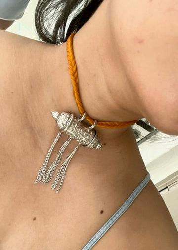 thread cotton Handmade choker adjustable length necklace haldi yellow