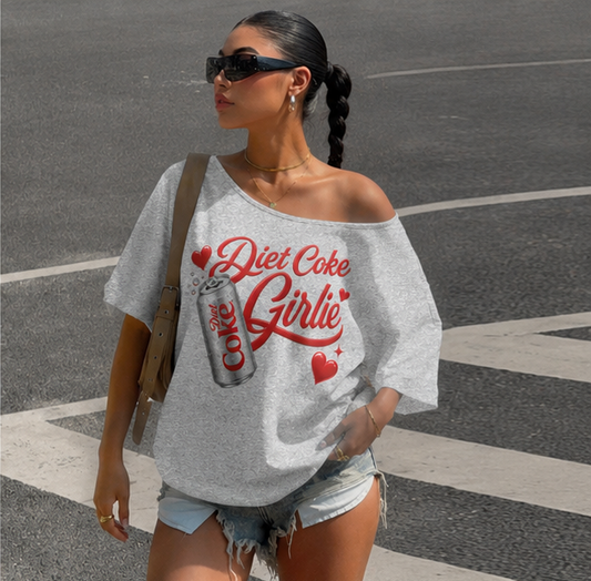 SXV Deit coke girl Oversized Off Shoulder Graphic Tee With Distressed Slogan Print