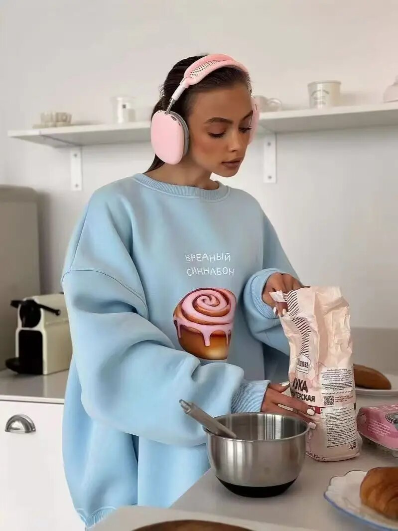 SXV 'Swiss Roll’ Printed Cool Aesthetic Drop Shoulder Oversized Baggy Sweatshirt