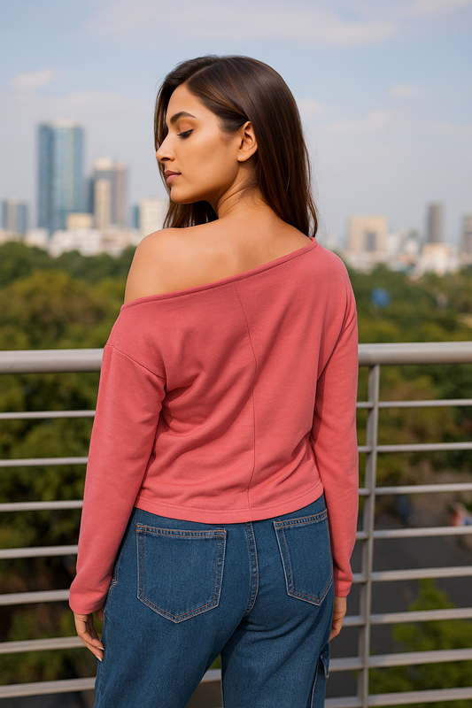 SXV off shoulder pink full sleeves top