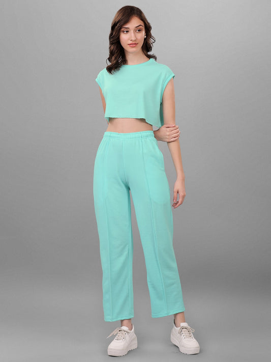 SXV Solid Mint Green Sleeveless Crop Top