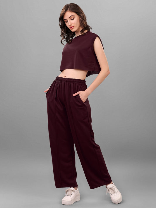 SXV Solid Brown Sleeveless Crop Top