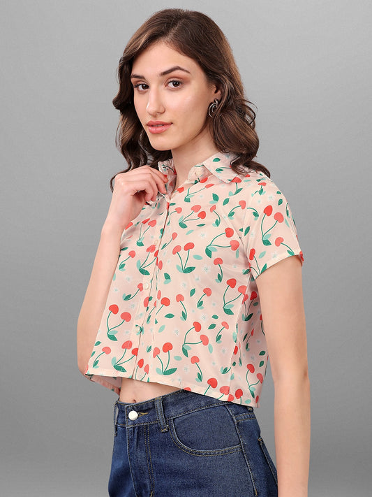 SXV Cherry Printed Crop Shirt