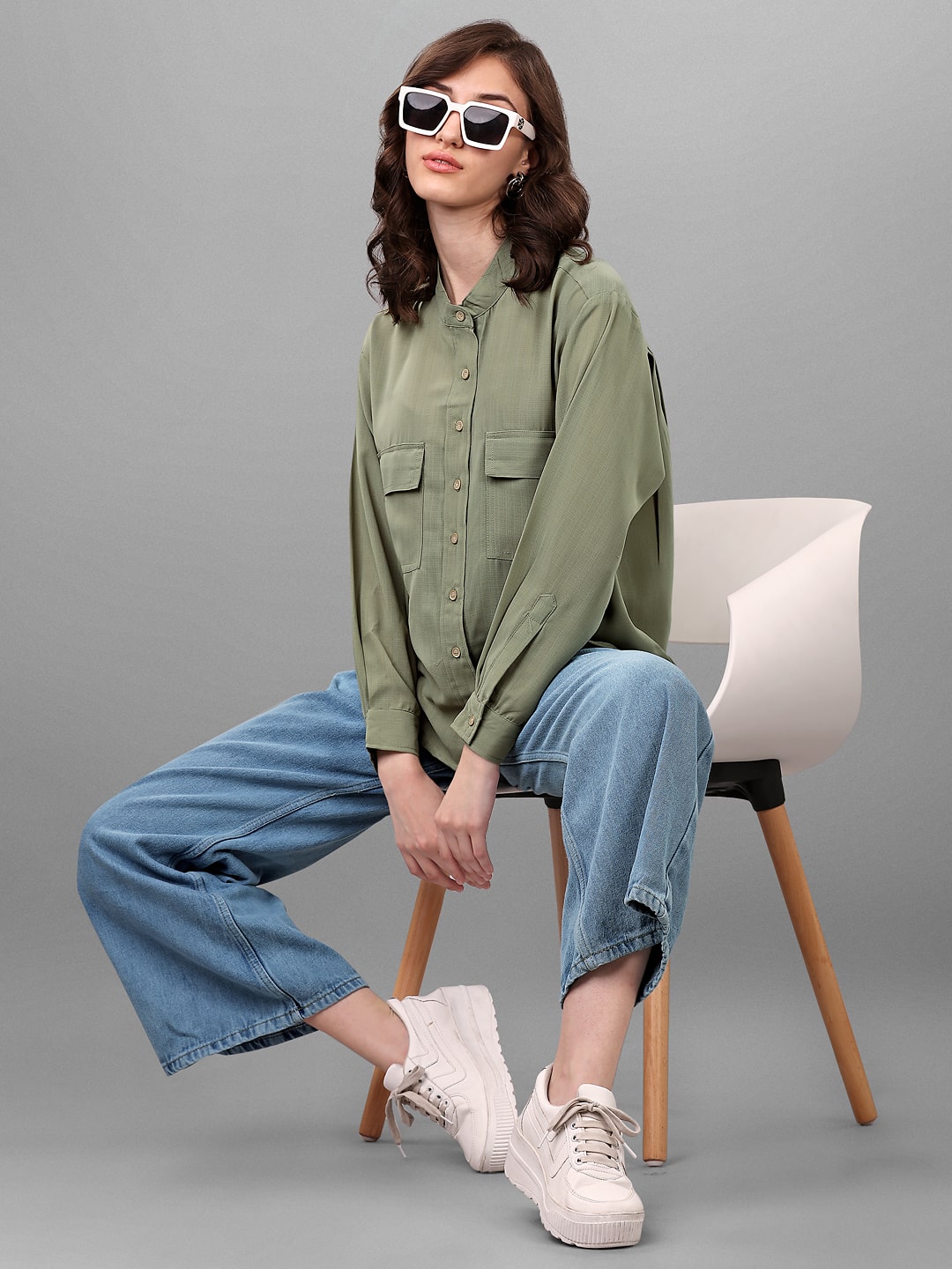 SXV Olive Casual Oversized shirt