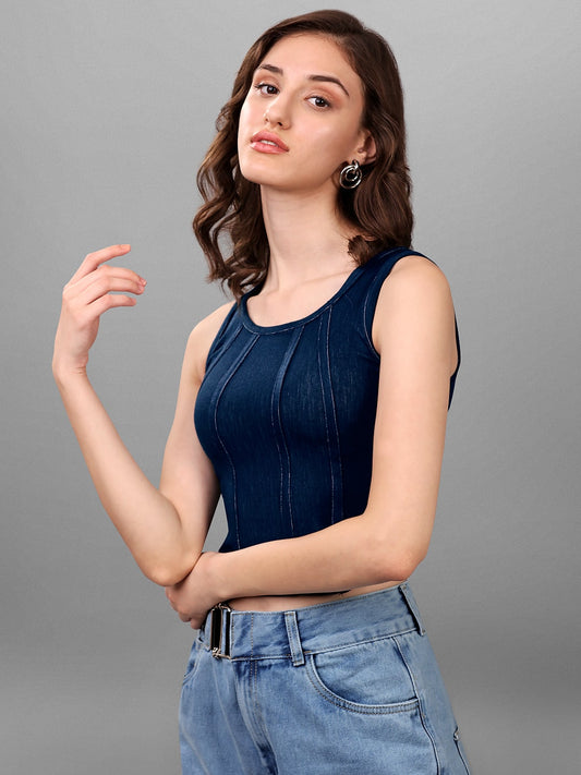 SXV Denim Corset Crop Top