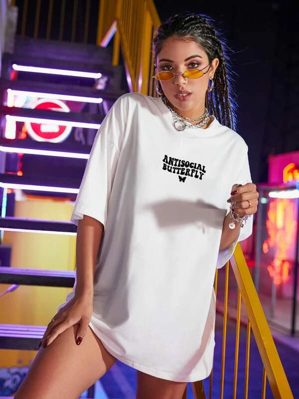 SXV 'ANTISOCIAL BUTTERFLY’ Printed Cool Aesthetic Oversized T-shirt