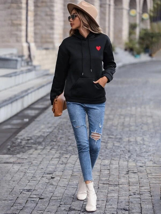 SXV 'Small red heart’ Printed Cool Aesthetic Sweatshirt Hoodie