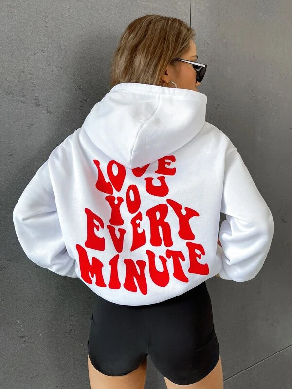 SXV 'LOVE U EVERY MINUTE’ Printed Cool Aesthetic Sweatshirt Hoodie