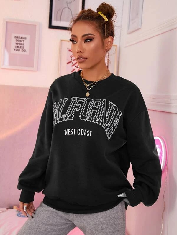 SXV 'CALIFORNIA WEST COAST’ Printed Cool Aesthetic Drop Shoulder Oversized Sweatshirt