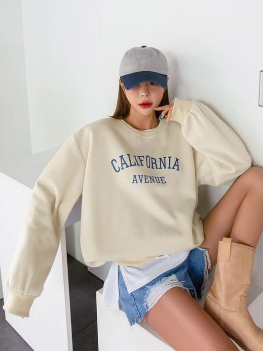 SXV 'California AVENUE’ Printed Cool Aesthetic Drop Shoulder Oversized Sweatshirt