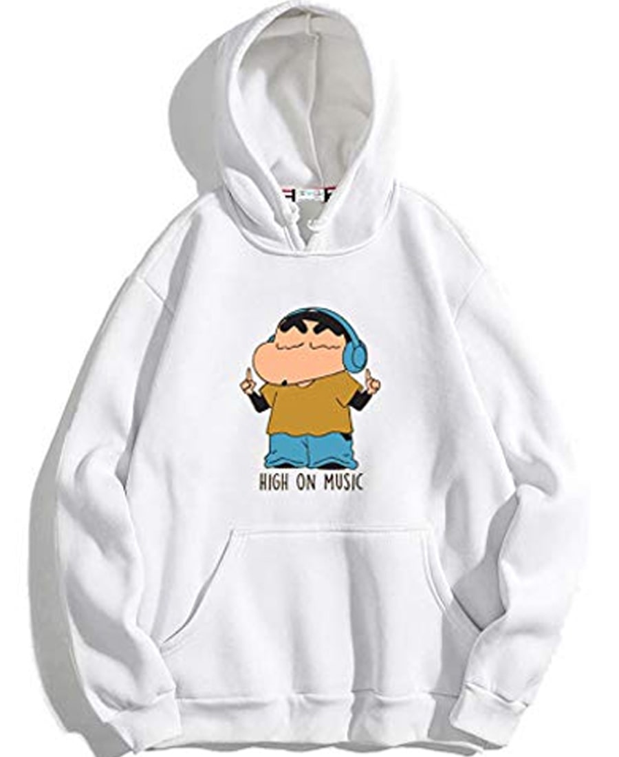 SXV STYLE Unisex Printed Hoodie : HIGH ON Music Shinchan