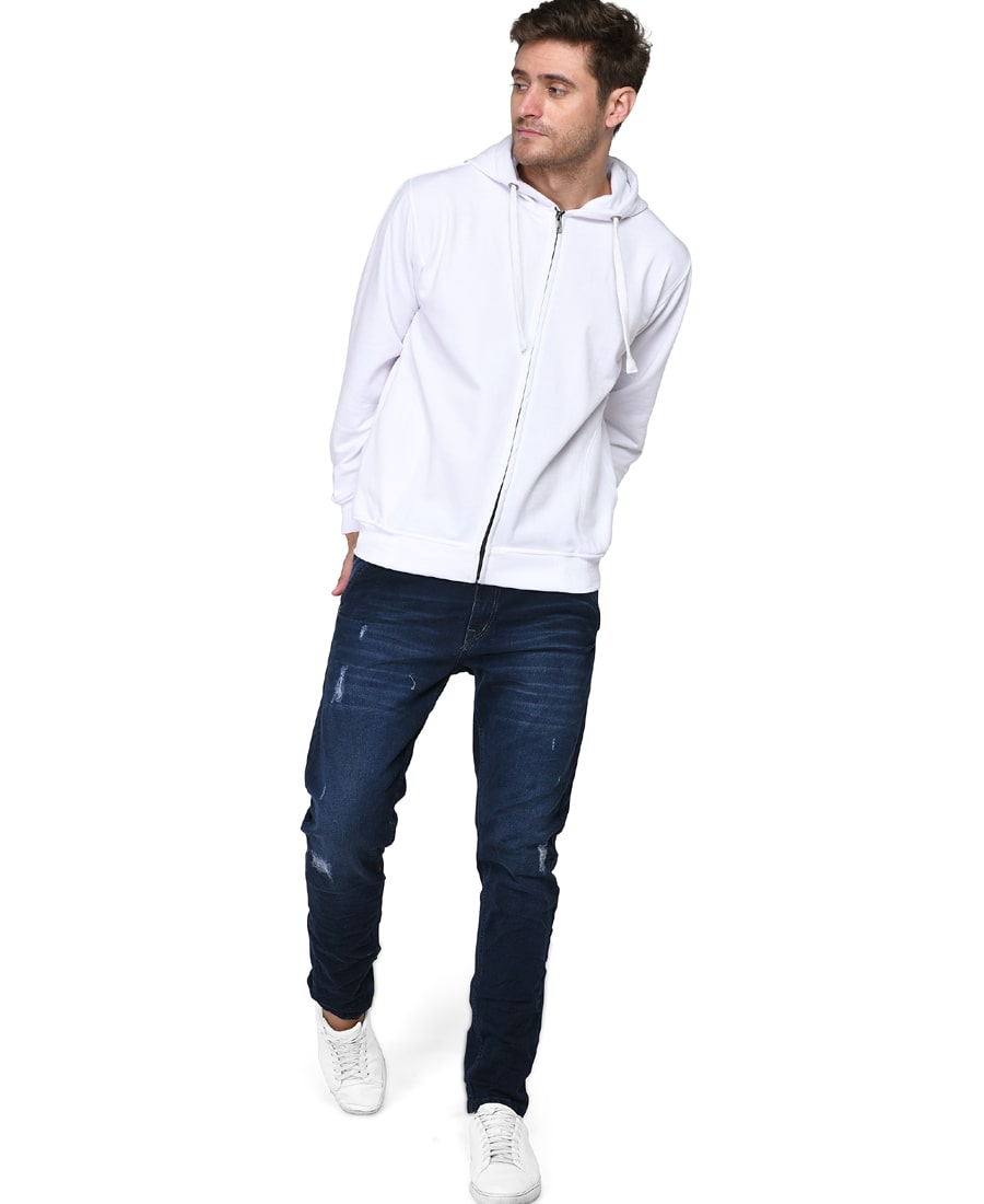 SXV Solid Plain Zipper Sweatshirt Hoodie for Men & Women (White)