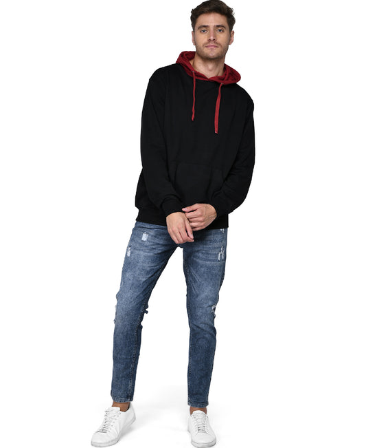 SXV Solid COLOURBLOCKED Sweatshirt Hoodie for Men & Women (Black&Maroon)