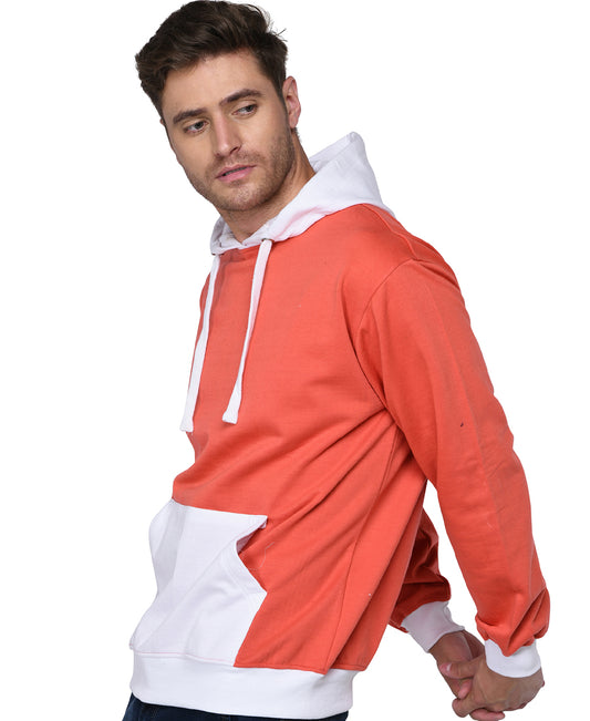 SXV Solid COLOURBLOCKED Sweatshirt Hoodie for Men & Women (Orange White)