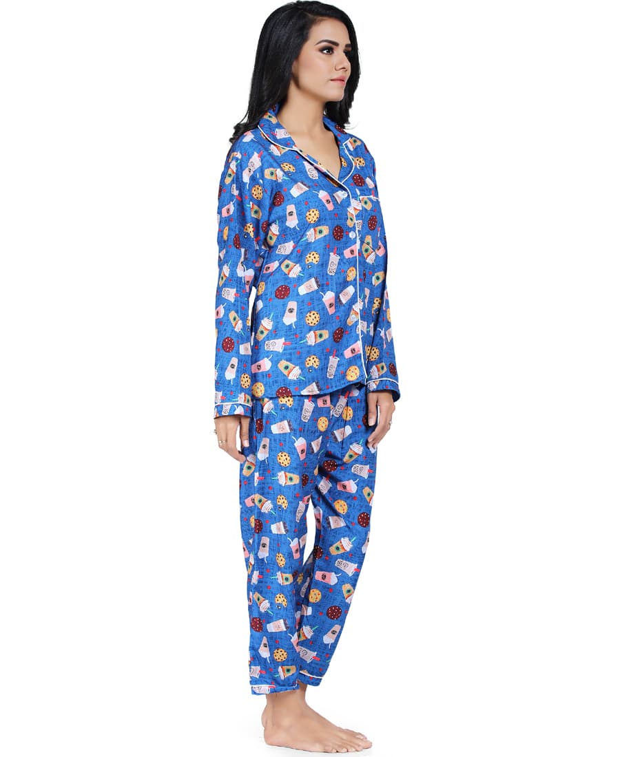 SXV Women's Cotton Printed Night Suit Pyjama Set : Coffee & Cookie (Lowest price - Non returnable)