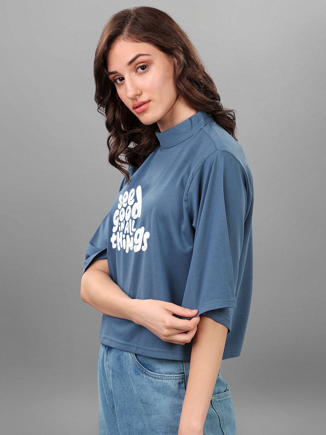 SXV see good in all things printed Blue Boxy Top