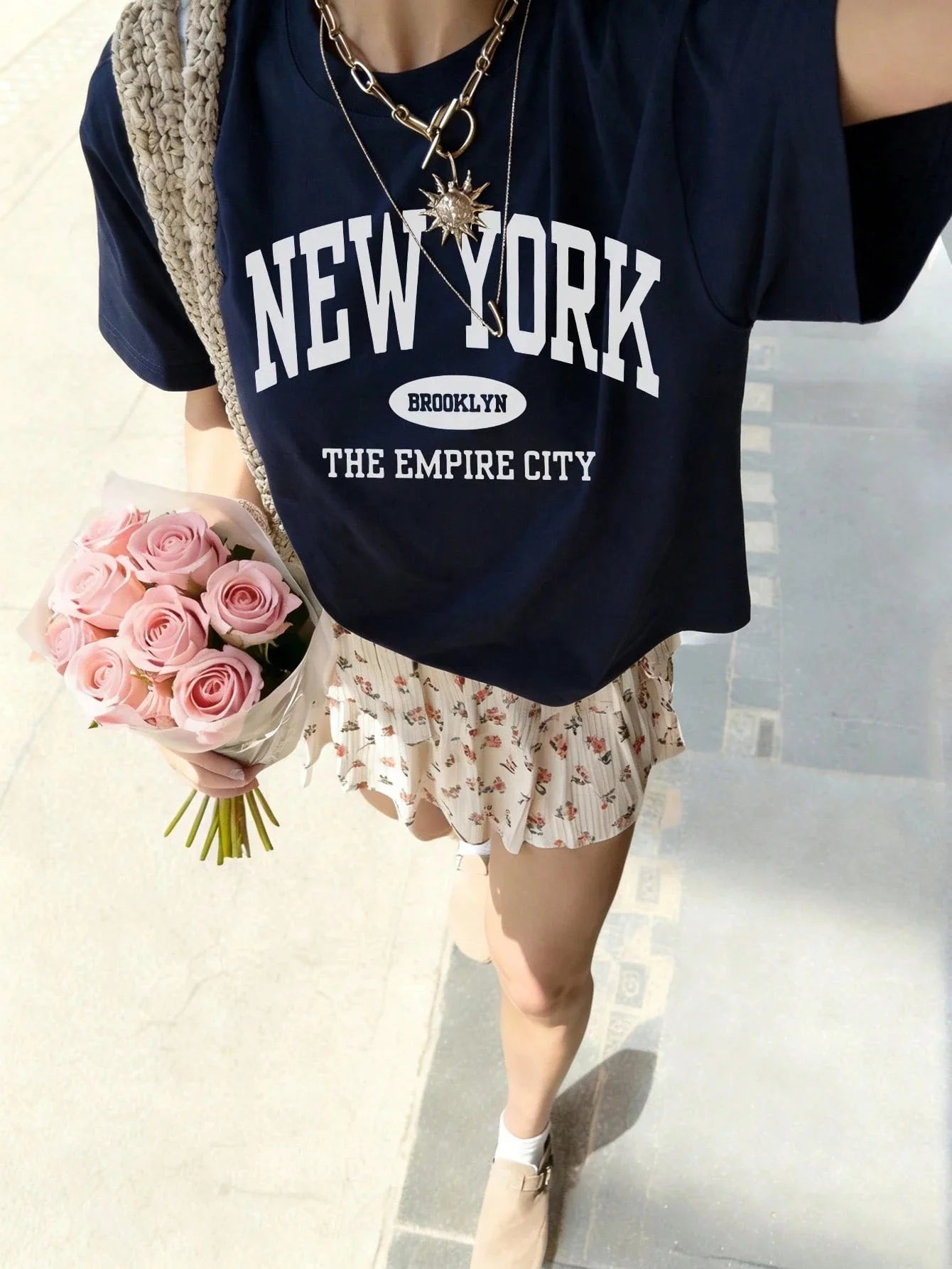 SXV Women's Summer Letter Print Off-Shoulder Loose Casual T-Shirt