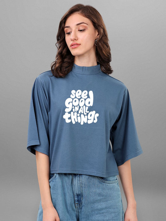 SXV see good in all things printed Blue Boxy Top