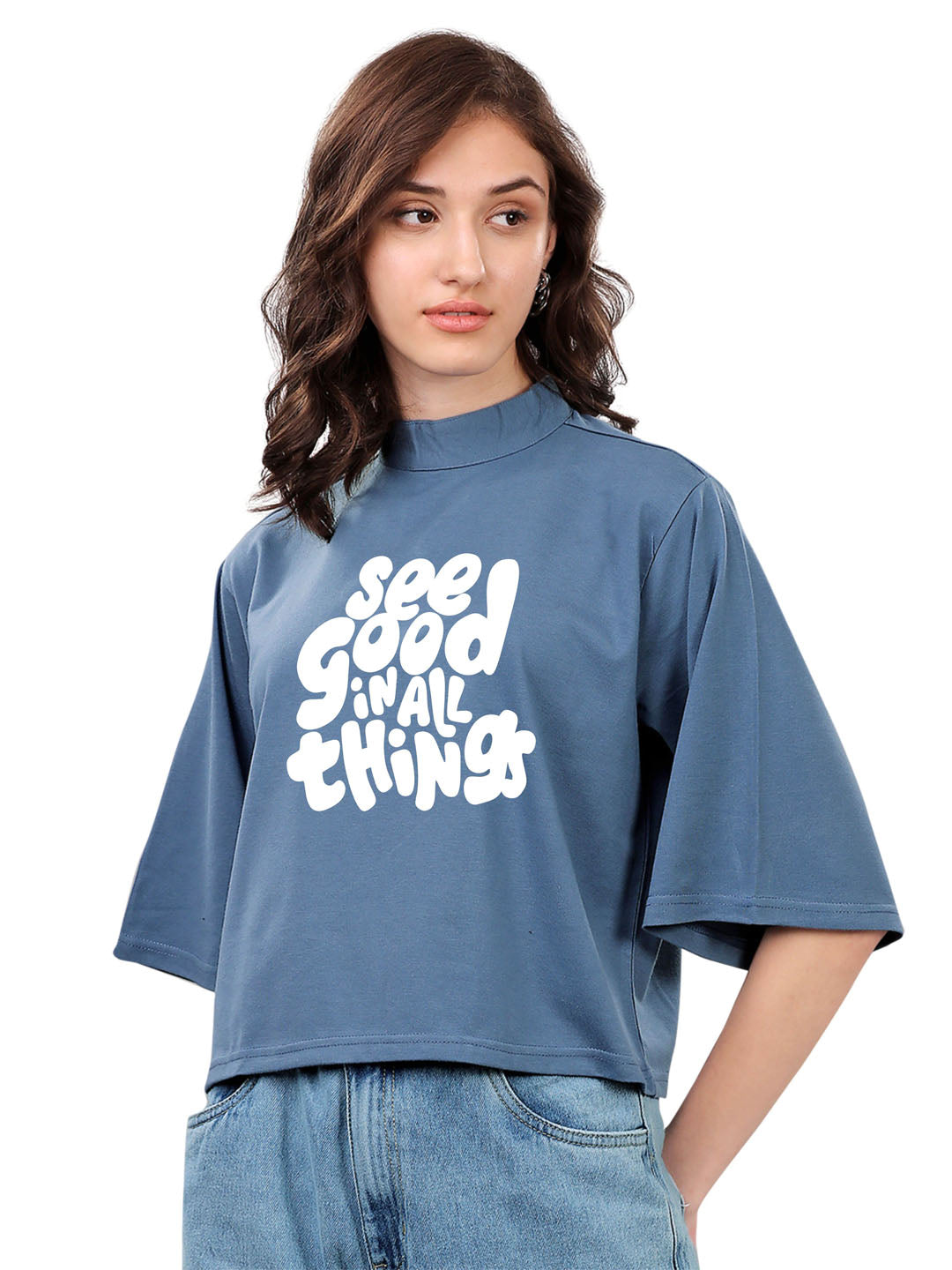 SXV see good in all things printed Blue Boxy Top