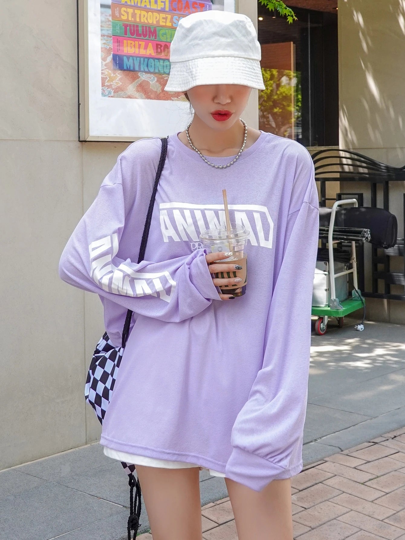 SXV ANIMAL PROTECT Letter Graphic Drop Shoulder Oversized Tee