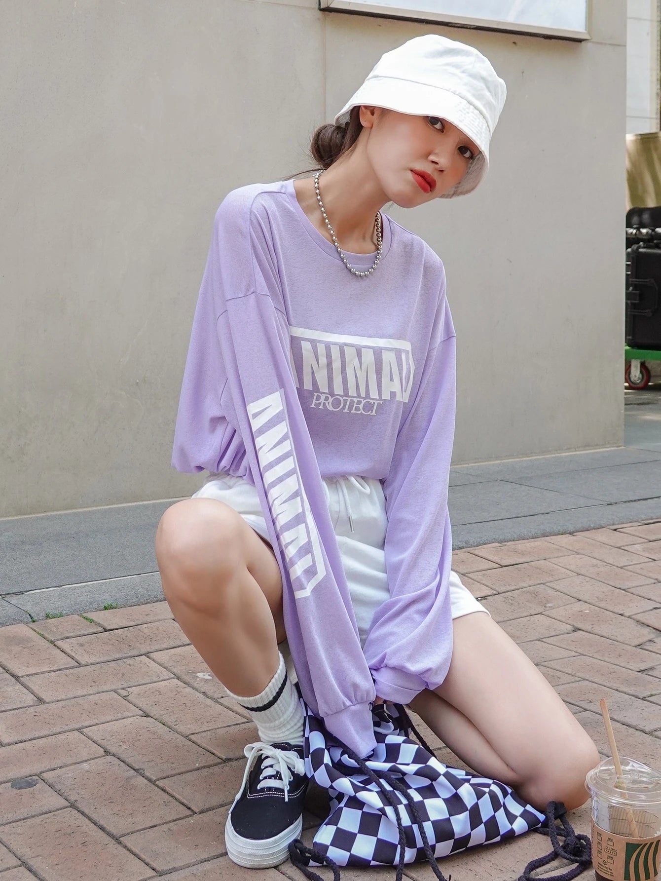 SXV ANIMAL PROTECT Letter Graphic Drop Shoulder Oversized Tee
