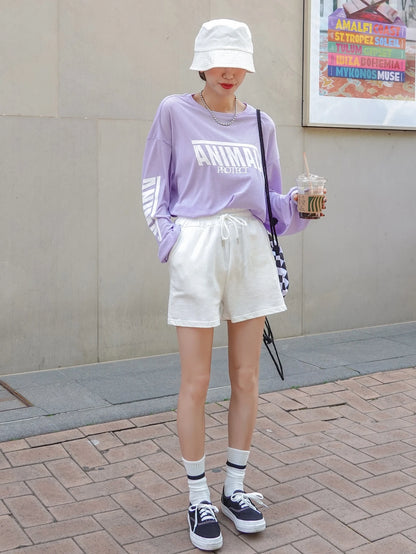 SXV ANIMAL PROTECT Letter Graphic Drop Shoulder Oversized Tee