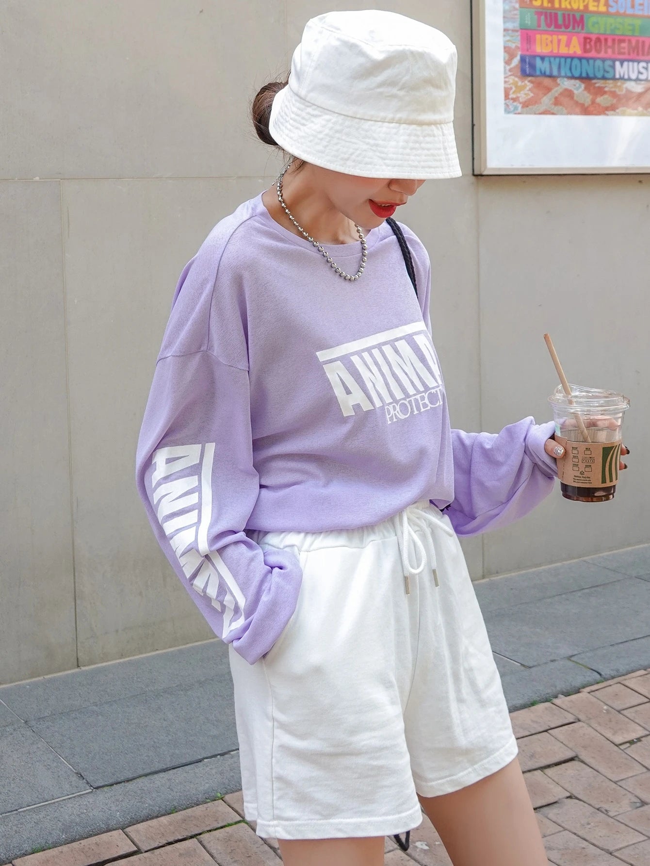 SXV ANIMAL PROTECT Letter Graphic Drop Shoulder Oversized Tee