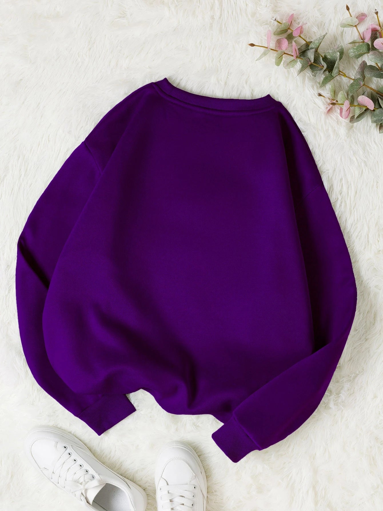 SXV Letter & Floral Print Thermal Pullover