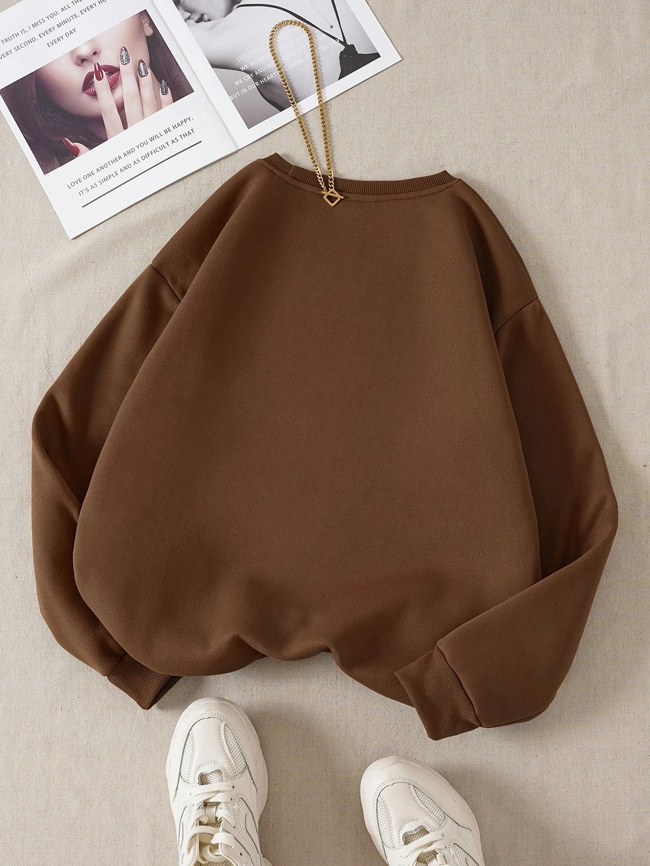 SXV Casual Round Neck Long Sleeve Letter Print Minimalist Sweatshirt, Everyday Wear