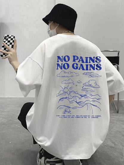 SXV 'No pains NO gains’ Printed Cool Aesthetic Oversized Baggy T-shirt