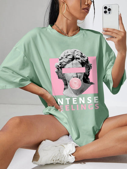 SXV Intense feelings mintgreen Graphic Drop Shoulder Tee