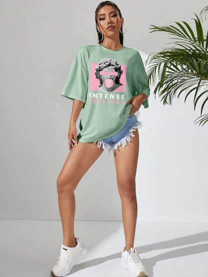 SXV Intense feelings mintgreen Graphic Drop Shoulder Tee