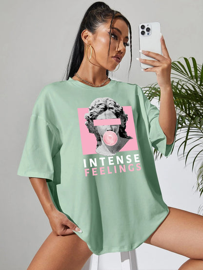 SXV Intense feelings mintgreen Graphic Drop Shoulder Tee