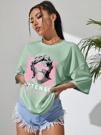 SXV Intense feelings mintgreen Graphic Drop Shoulder Tee