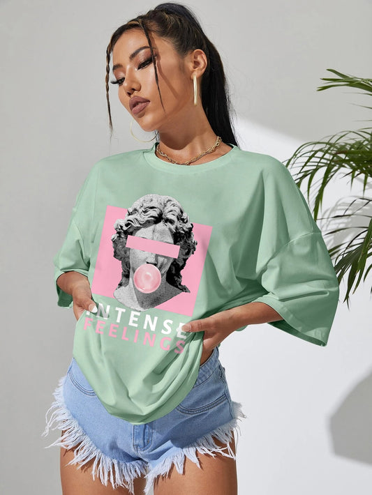 SXV Intense feelings mintgreen Graphic Drop Shoulder Tee