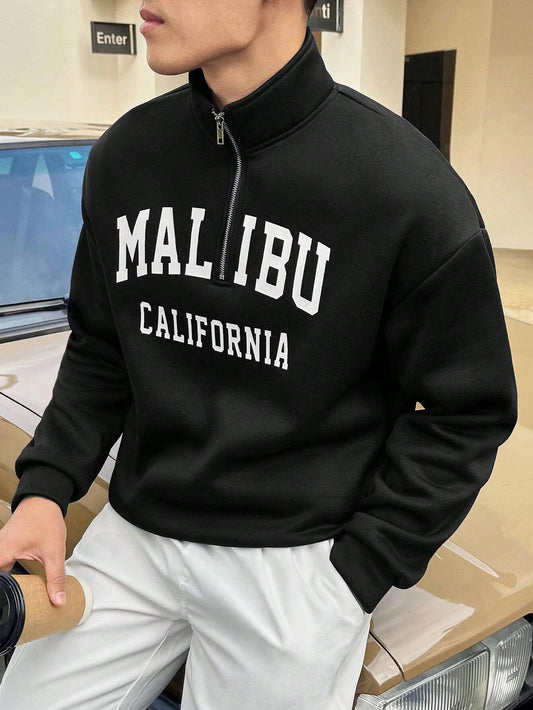 SXV STYLE MALIBU Printed Half Zipper Collared Sweatshirt for Men