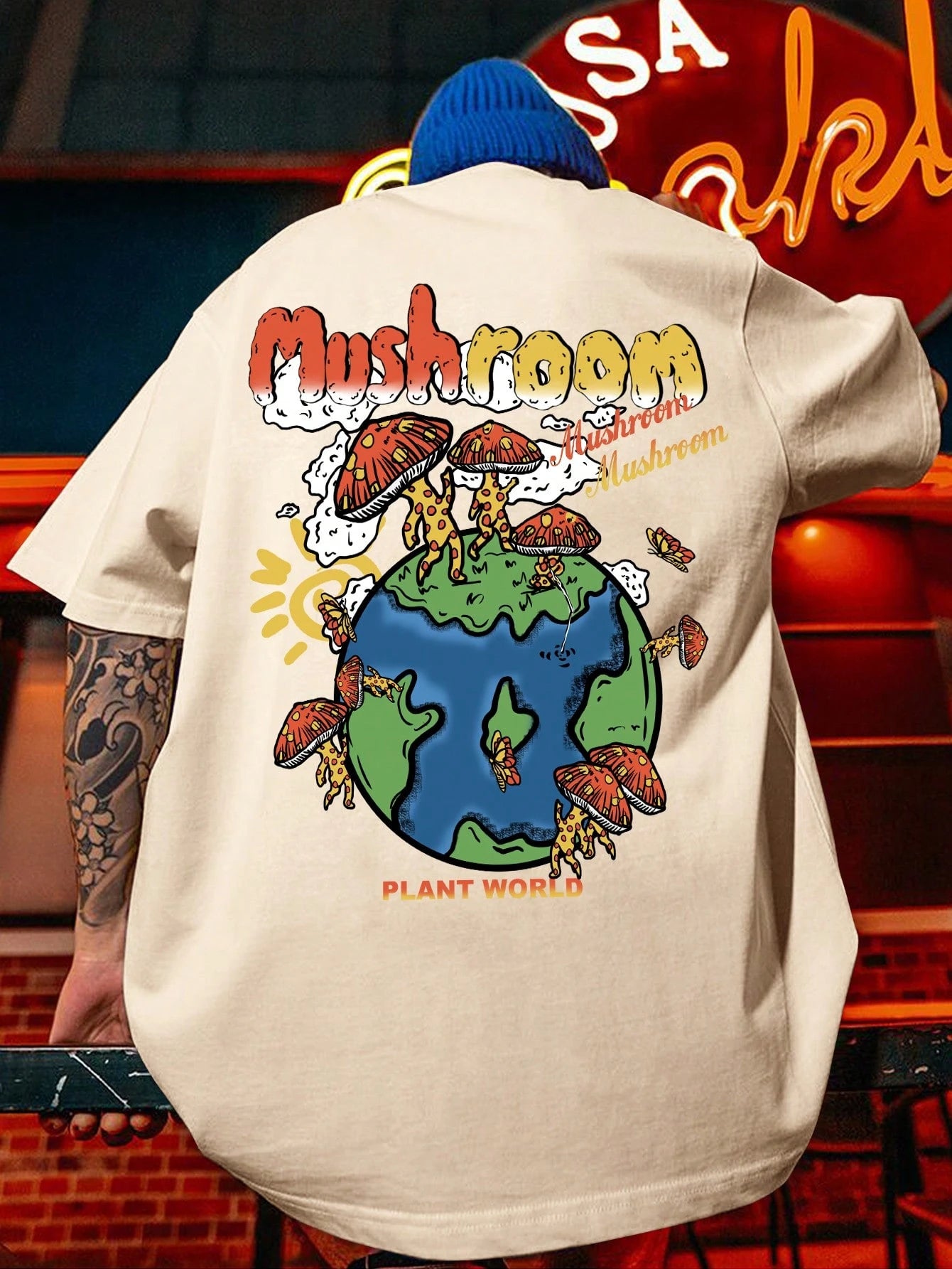 SXV 'mushroom’ Printed Cool Aesthetic Oversized Baggy T-shirt