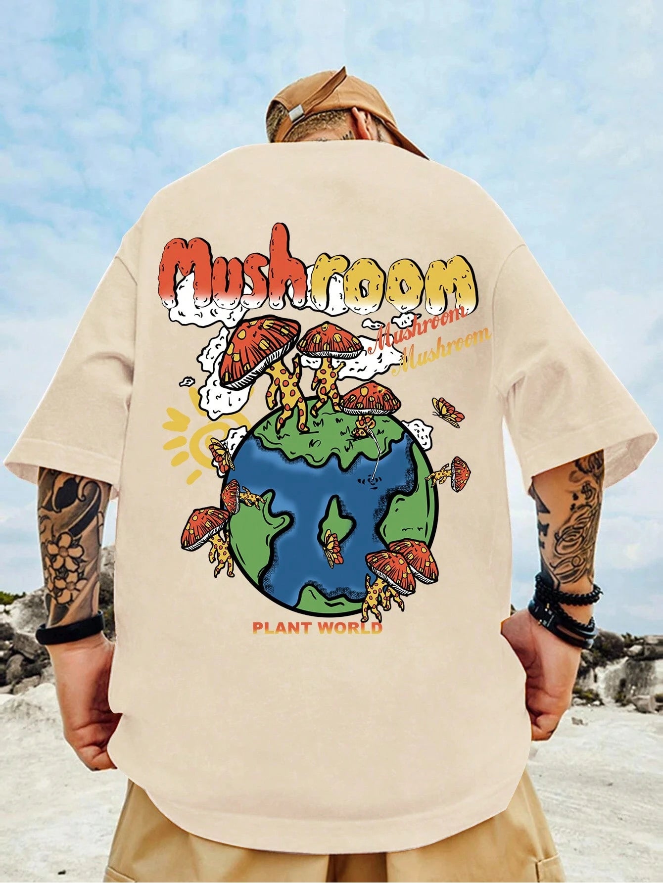 SXV 'mushroom’ Printed Cool Aesthetic Oversized Baggy T-shirt