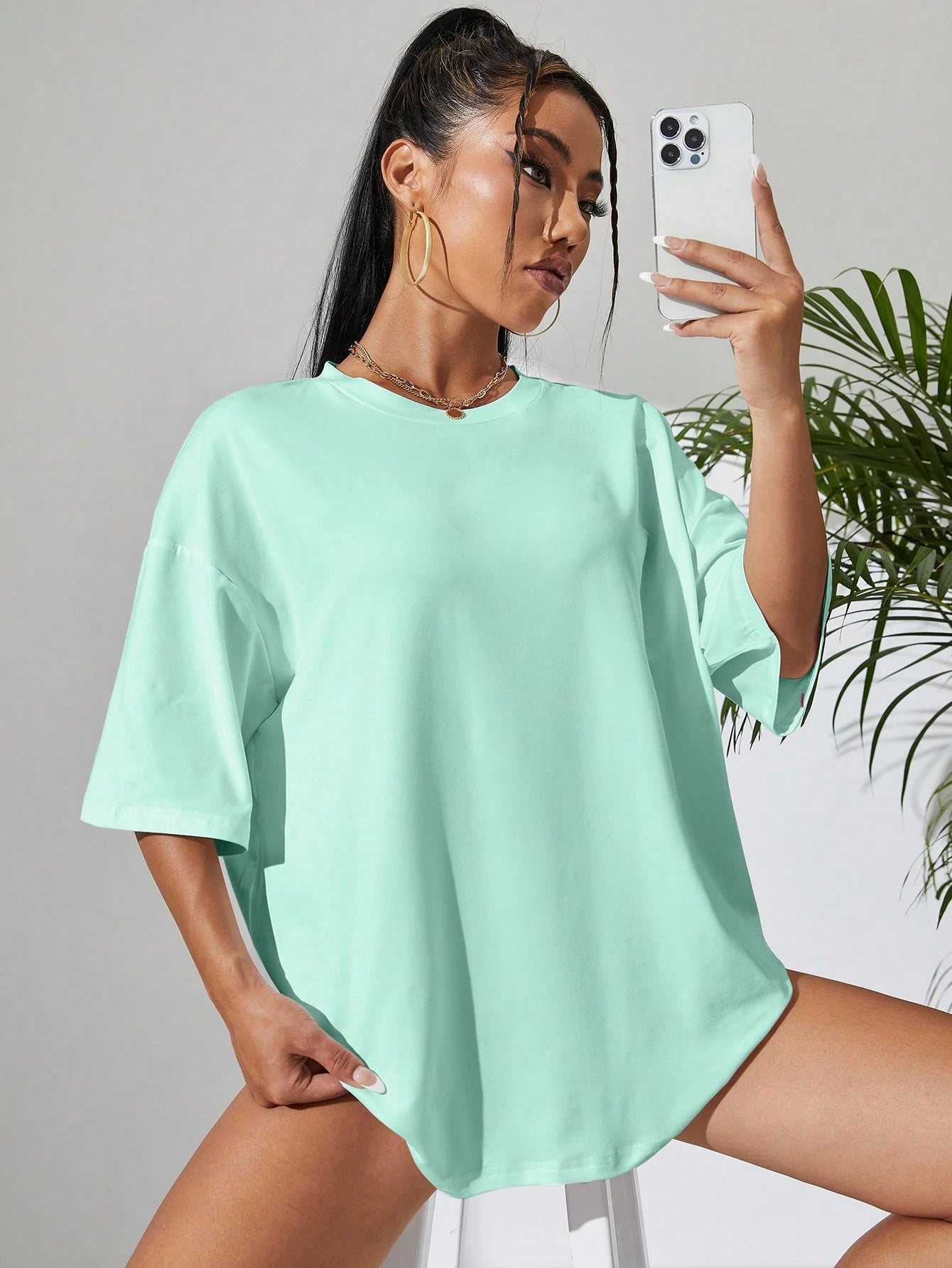 SXV Solid Drop Shoulder Oversized Tee