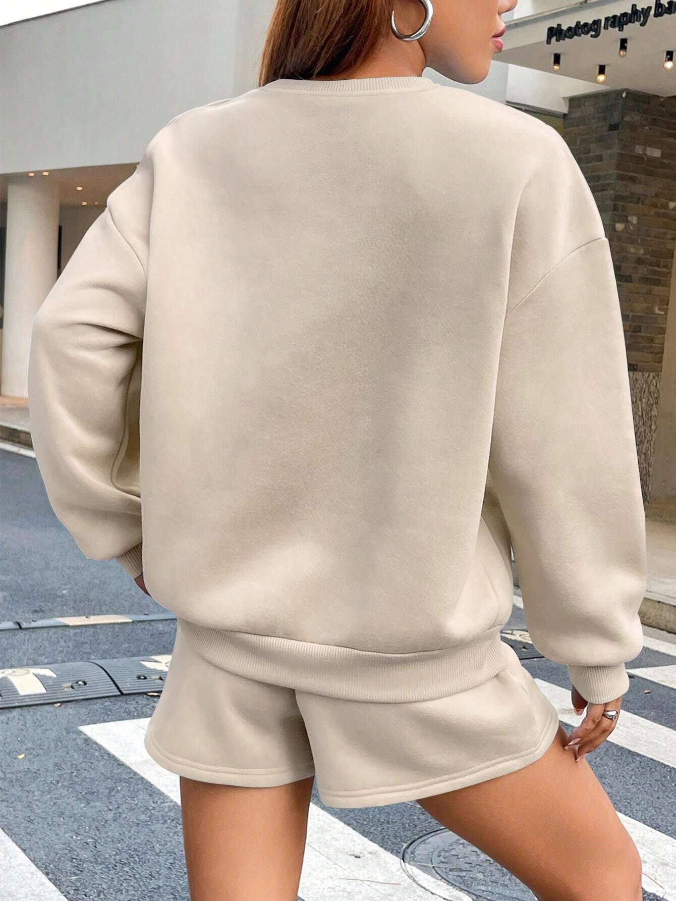 SXV Heart Print Drop Shoulder Sweatshirt & Shorts Set