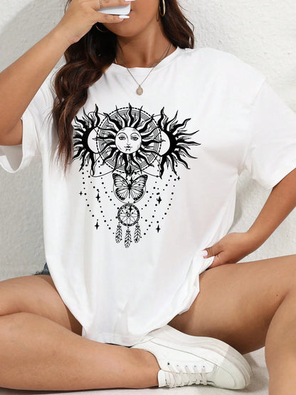 SXV Sun & Moon Print Drop Shoulder Tee Graphic