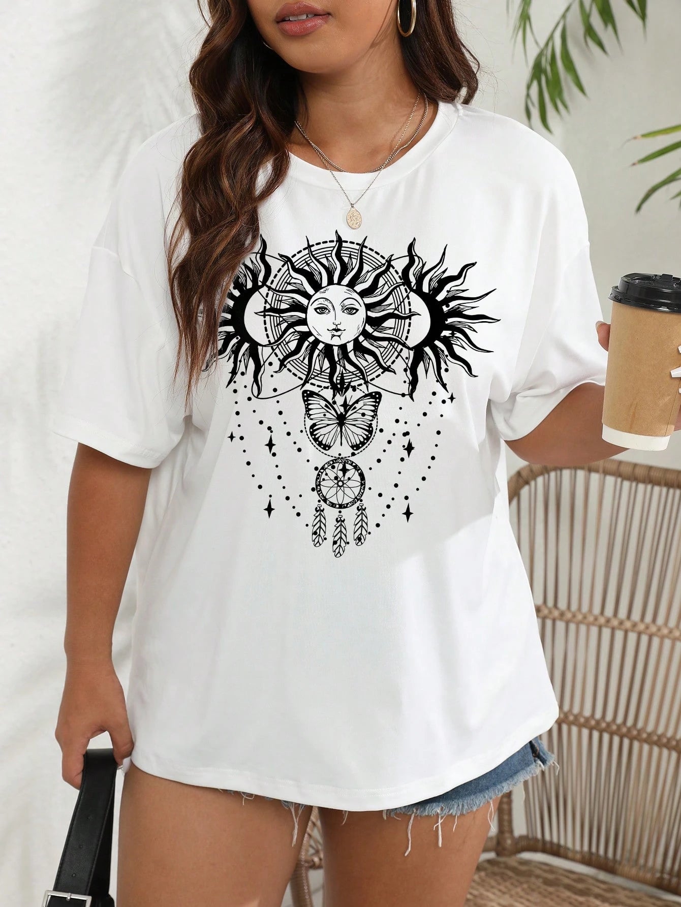 SXV Sun & Moon Print Drop Shoulder Tee Graphic