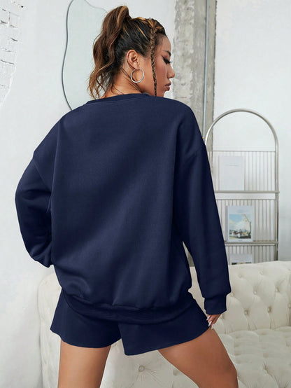 SXV Women's Solid Color Simple Daily Short-Sleeve Top And Shorts Set