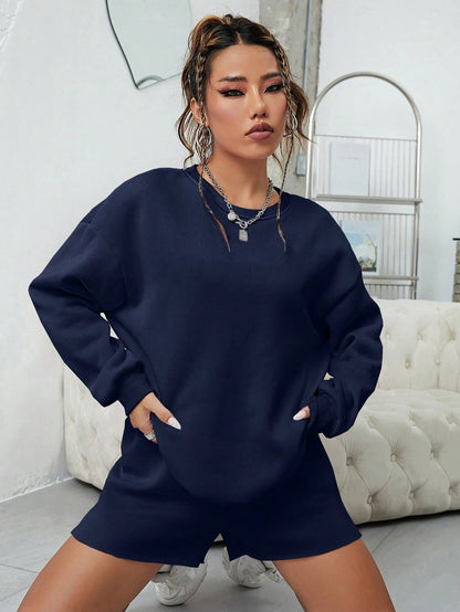 SXV Women's Solid Color Simple Daily Short-Sleeve Top And Shorts Set