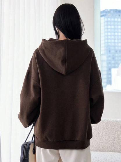 SXV Big Pocket Drop Shoulder Drawstring Hoodie,Long Sleeve Tops Old Money Style,Fall Women Clothes Sweatshirt