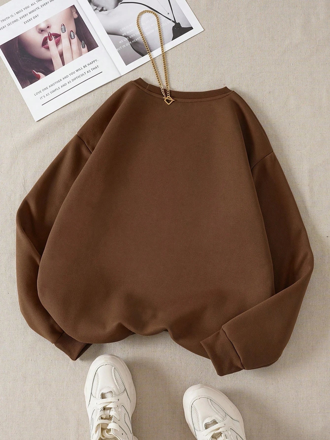 SXV Letter & Floral Print Thermal Pullover