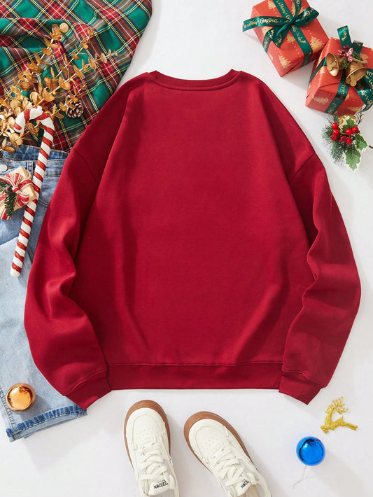 SXV Christmas Slogan Graphic Thermal Lined Sweatshirt Pullover Fall Outfit