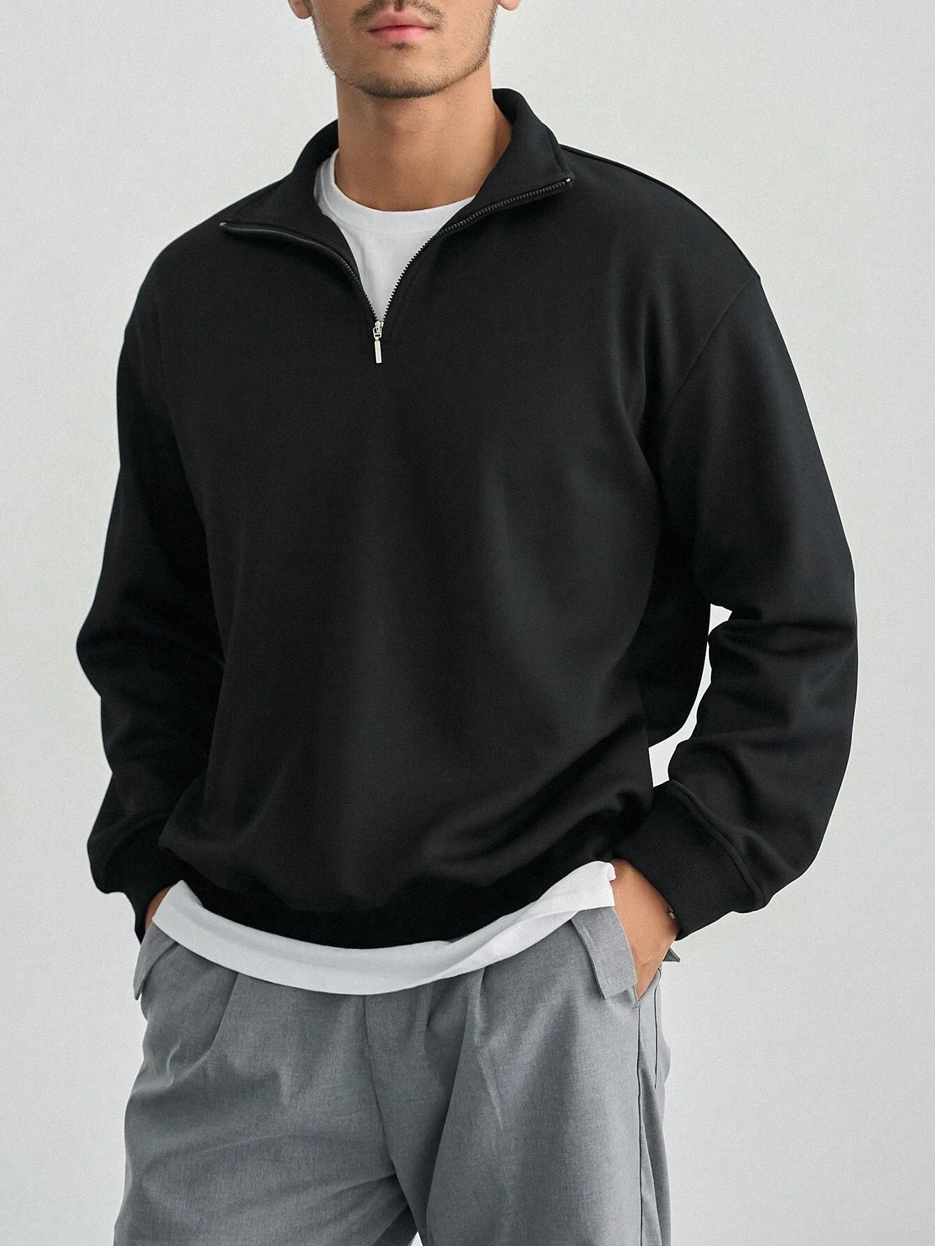 SXV STYLE Solid Plain Half Zipper Collared Sweatshirt for Men