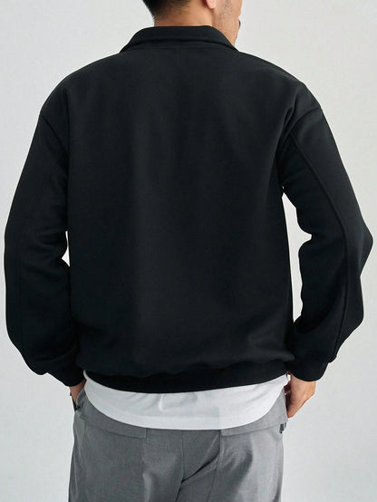 SXV STYLE Solid Plain Half Zipper Collared Sweatshirt for Men