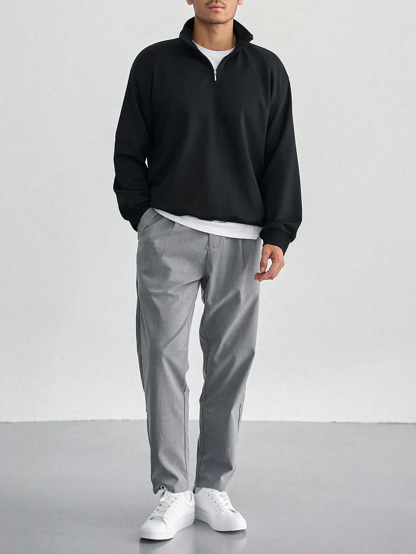 SXV STYLE Solid Plain Half Zipper Collared Sweatshirt for Men